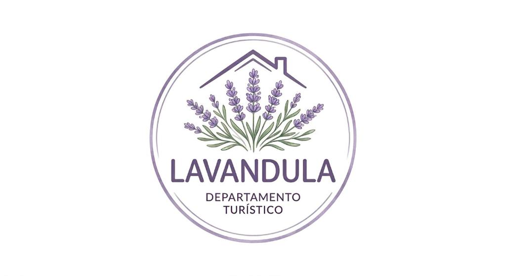 a badge with lavender flowers on a white background at Lavandula in Villa Elisa