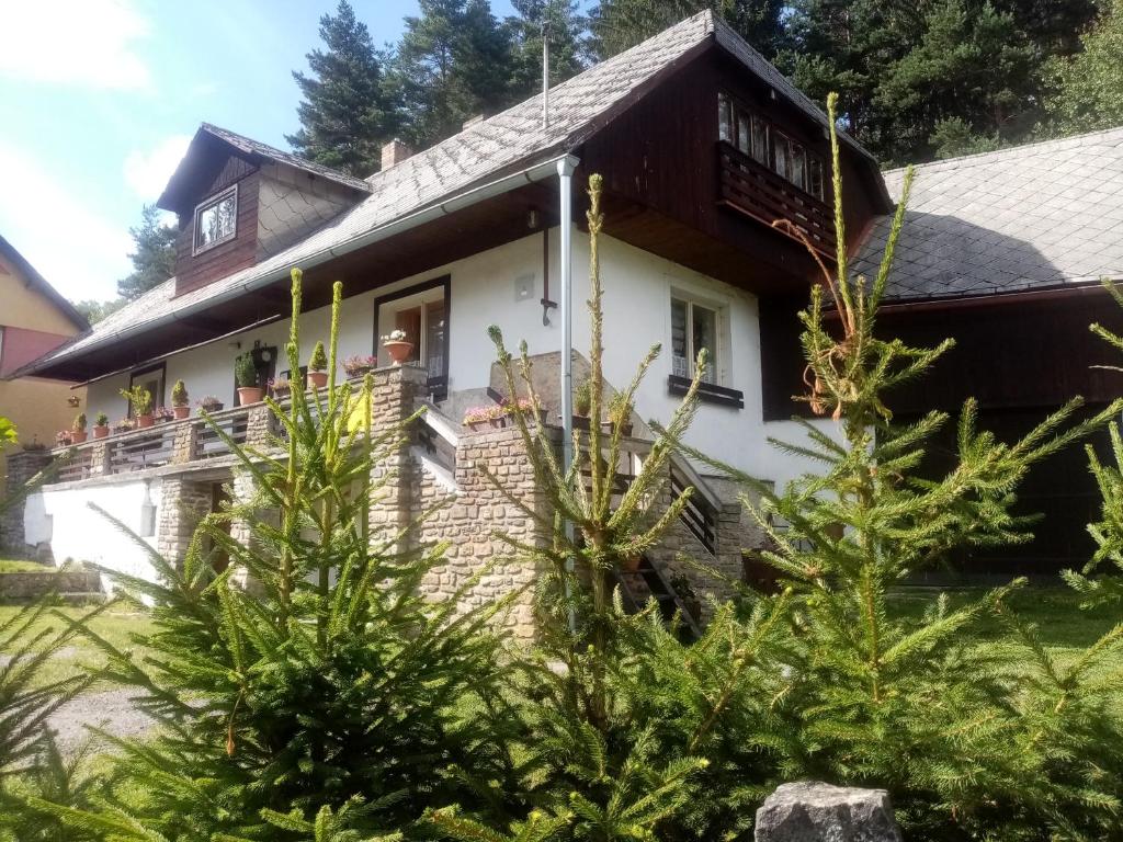 a group of people on the balcony of a house at Chata Johanka in Stachy