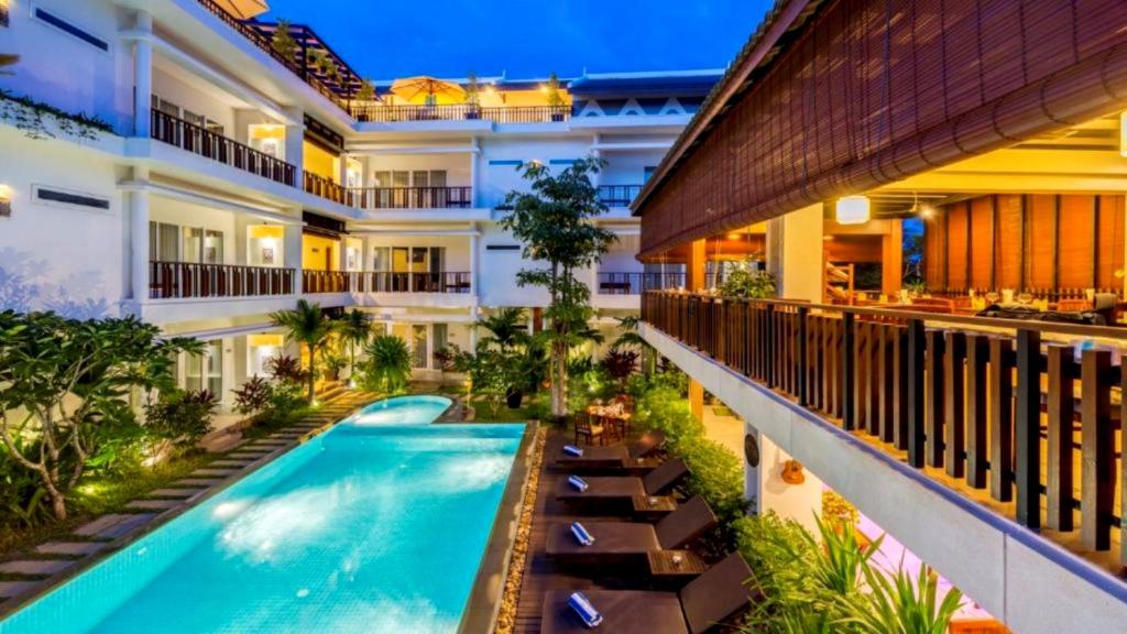 an overhead view of a hotel with a swimming pool at Indra Angkor Hotel in Siem Reap
