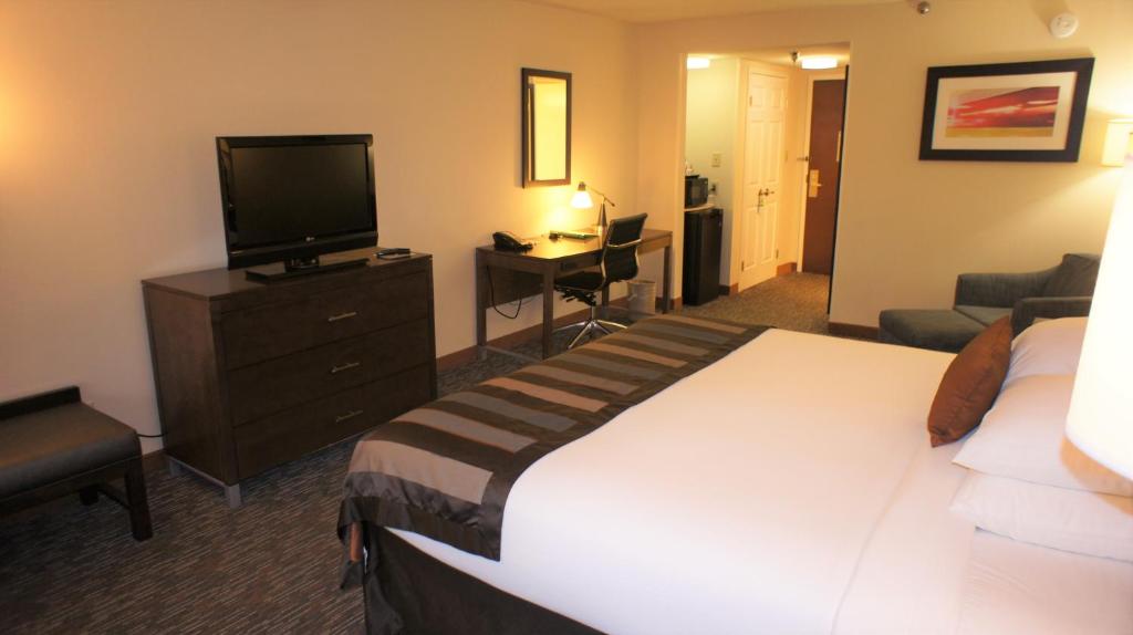 a hotel room with a bed and a flat screen tv at Wingate by Wyndham - Chattanooga in Chattanooga