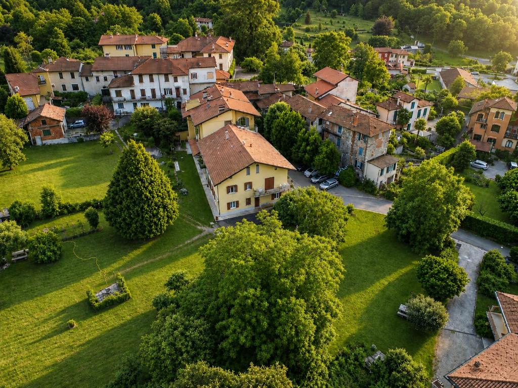 an aerial view of a village with trees and houses at Apartment La Bigatera in Castelveccana