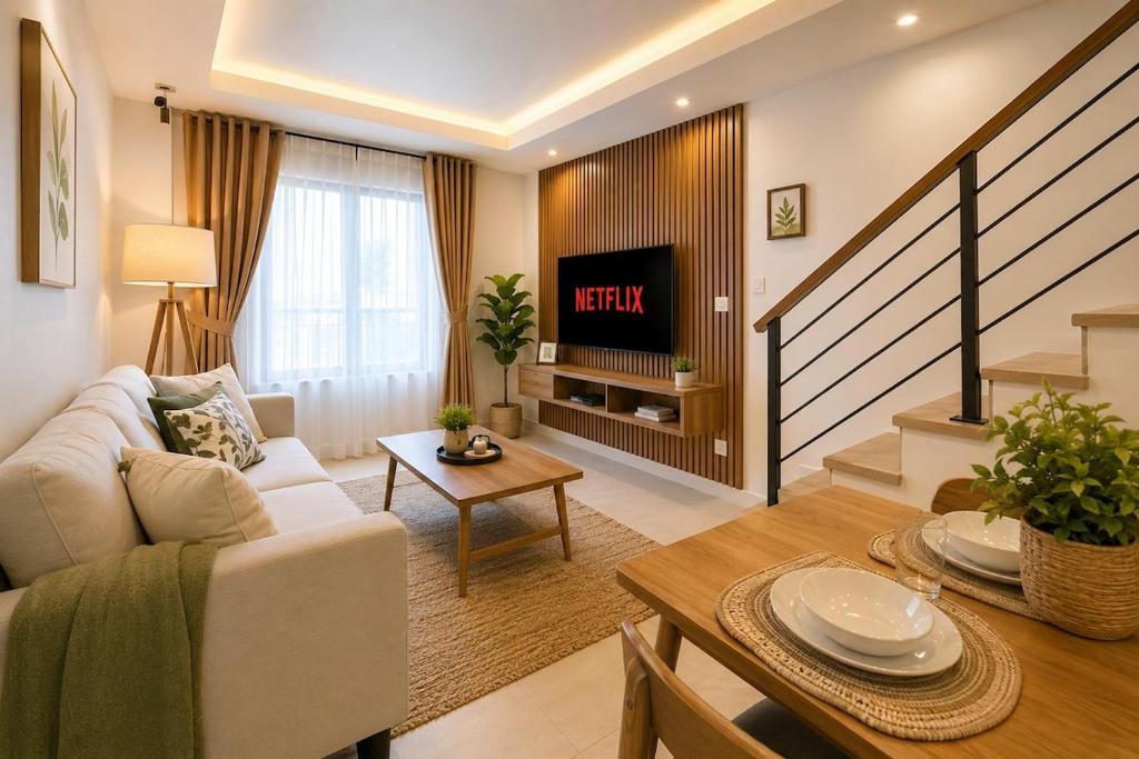 a living room with a couch and a tv at 2BR Sunset View House in Coron Town Proper in Coron