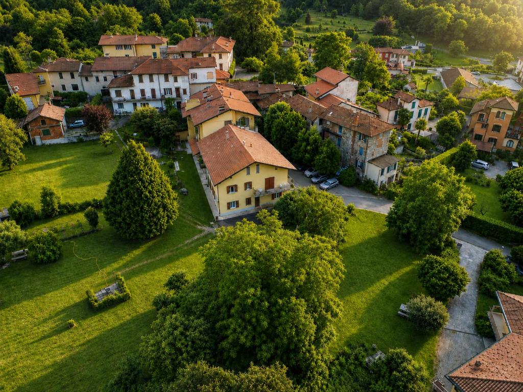 an aerial view of a village with trees and houses at Apartment Piccolo Borgo in Castelveccana