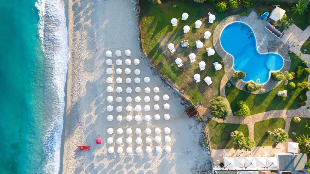 an aerial view of the beach and the ocean at Borgo Del Principe in Zambrone