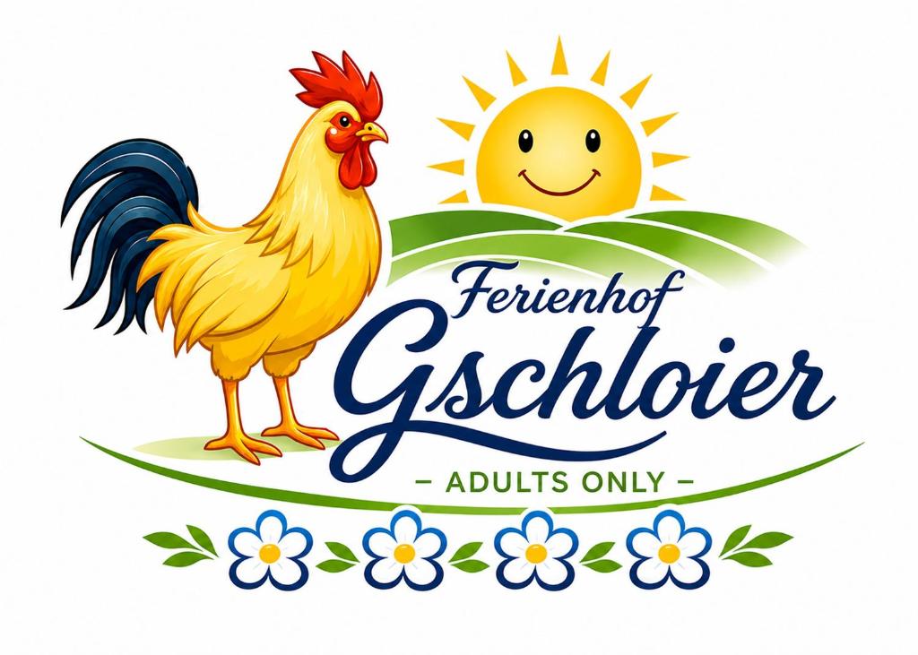 a colorful illustration of a rooster with the sun and flowers at Agriturismo Ferienhof Gschloier - Adults Only in Laion