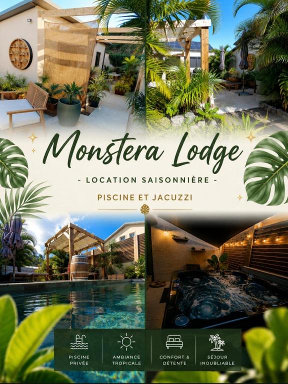 a collage of photos of a house with a swimming pool at Monstera Lodge in Saint-Louis