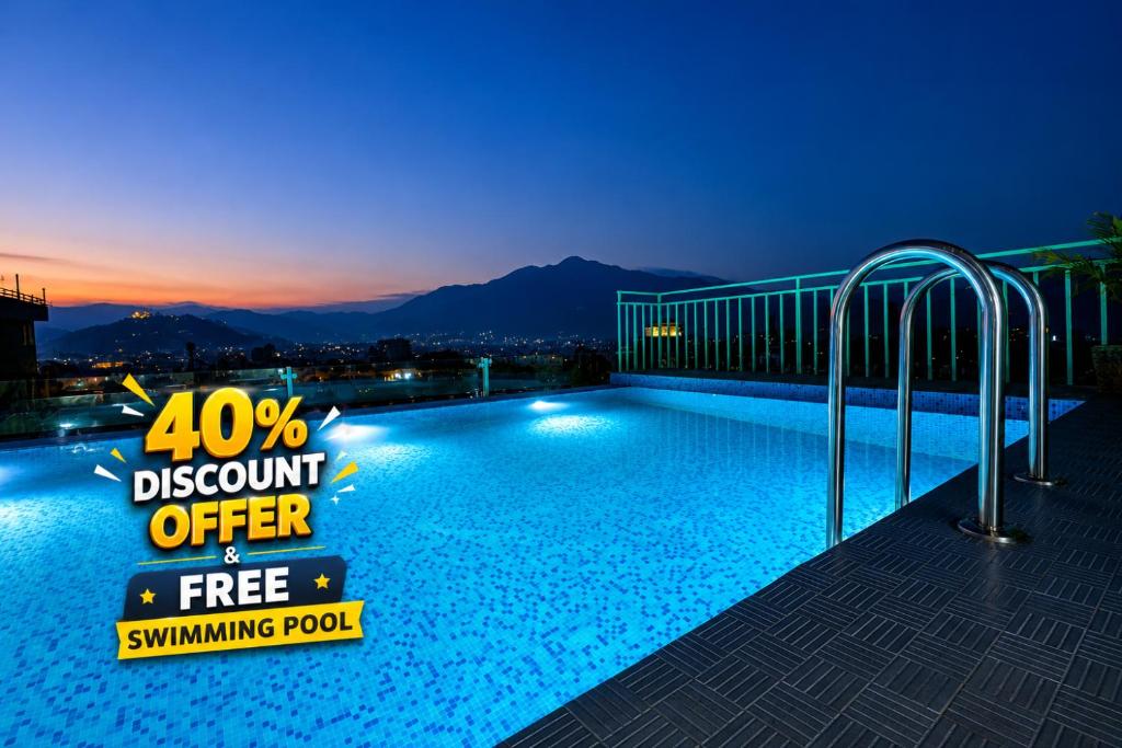 a sign that reads discount offer on a swimming pool at Beautiful Kathmandu Swimming pool Hotel in Kathmandu