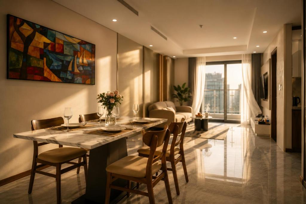 a dining room with a table and chairs at H-Vista WestGate Suites in Hanoi