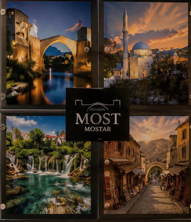 a collage of pictures of a city and a mosque at Pansion Most , Mostar in Mostar