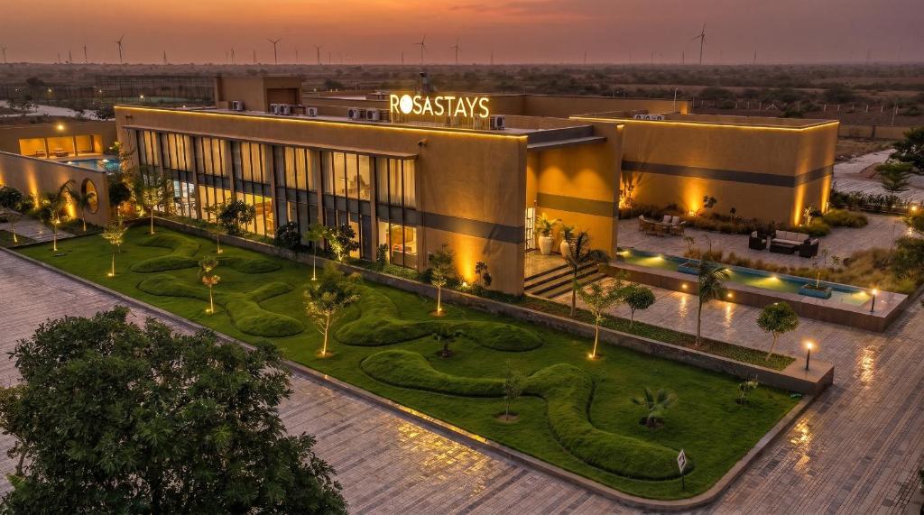an overhead view of a building with a garden at Rosastays Kutch in Tuna