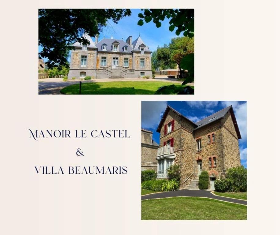 a collage of two pictures of a mansion at Manoir Le Castel & Villa Beaumaris in Saint Malo
