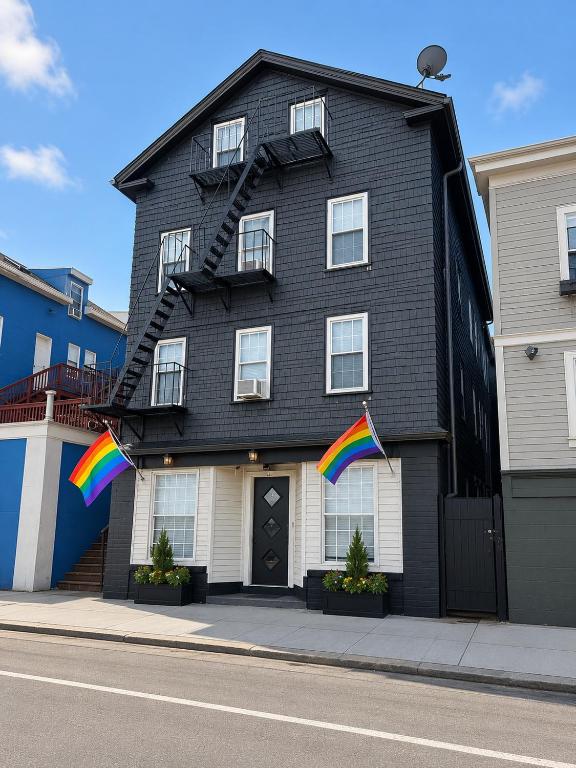 a black house with a rainbow flag on it at Pride House in Providence