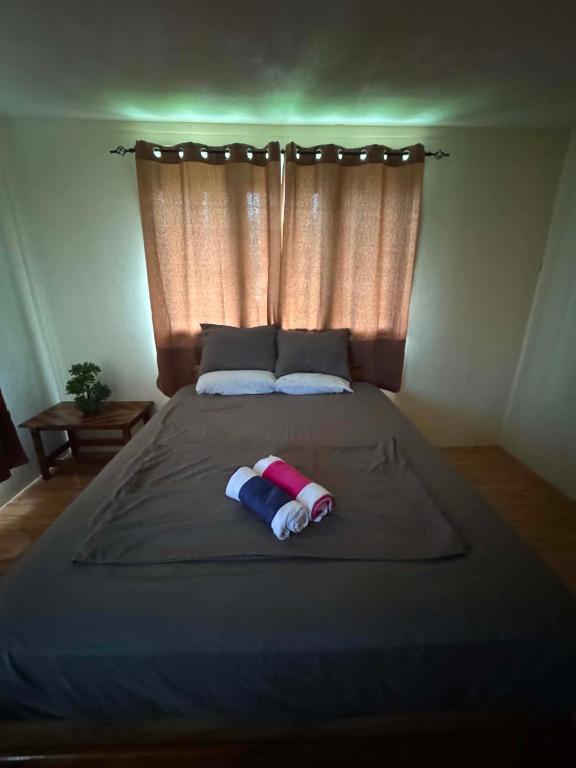 a bedroom with a large bed with a large window at Ezzy Air B&B in Salelologa