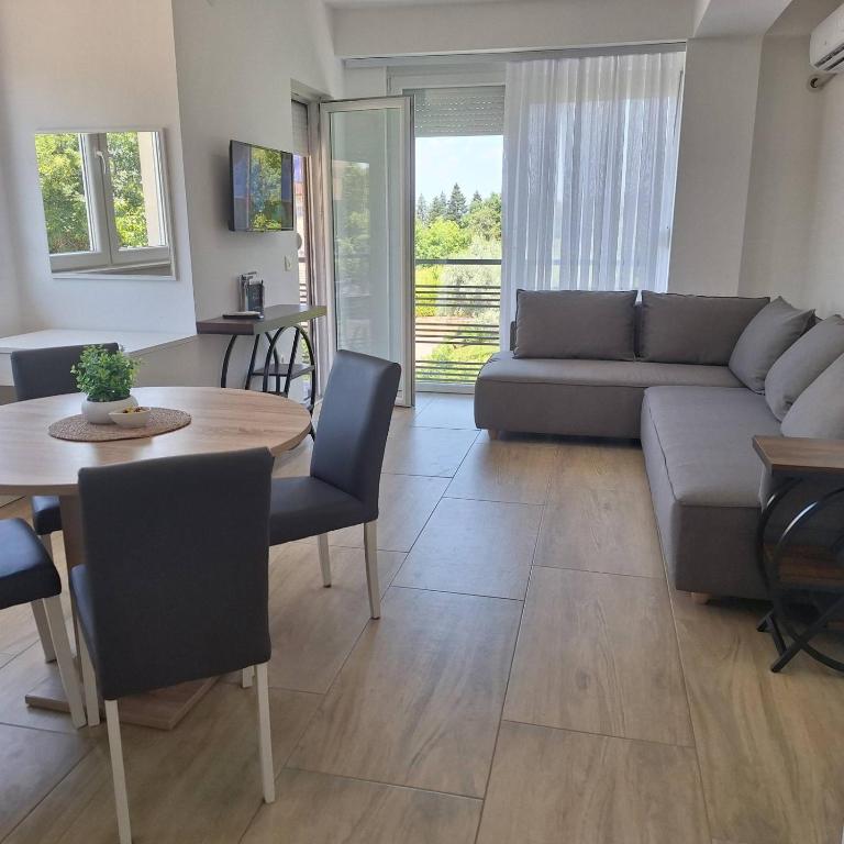 a living room with a couch and a table at Apartments Lakeside Elesec in Ohrid