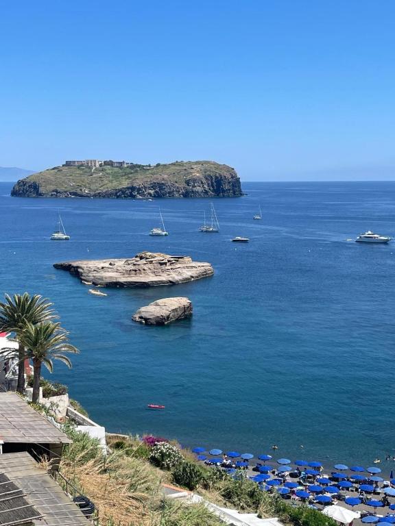 a view of a large body of water with boats at Casetta Calanave in Ventotene