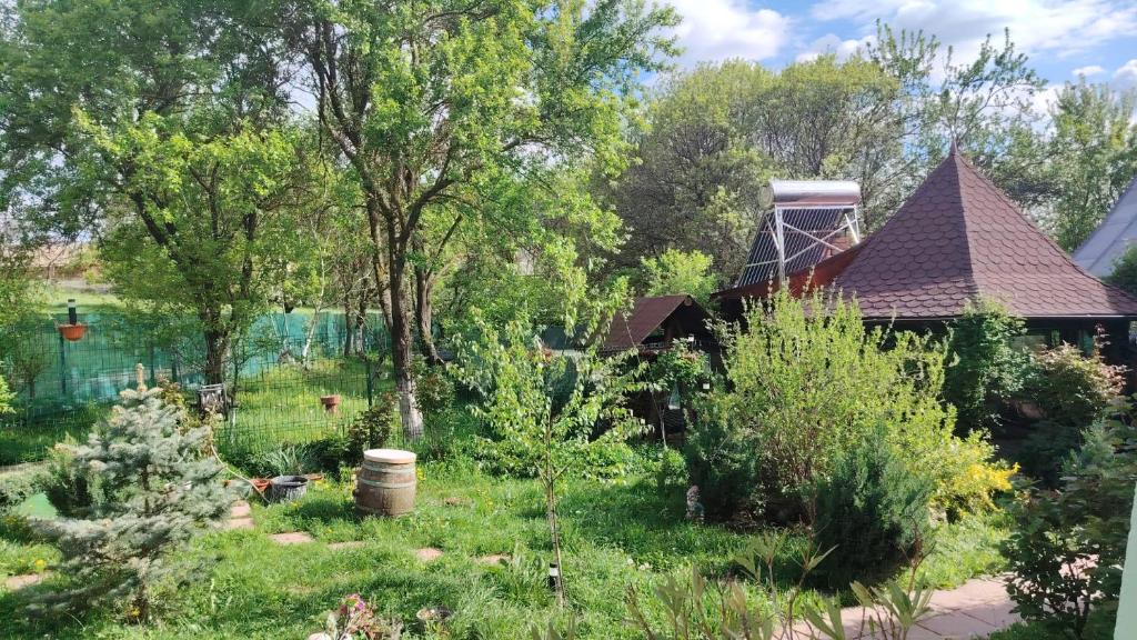 a garden with a gazebo in the background at Eden House Șelari in Şelari