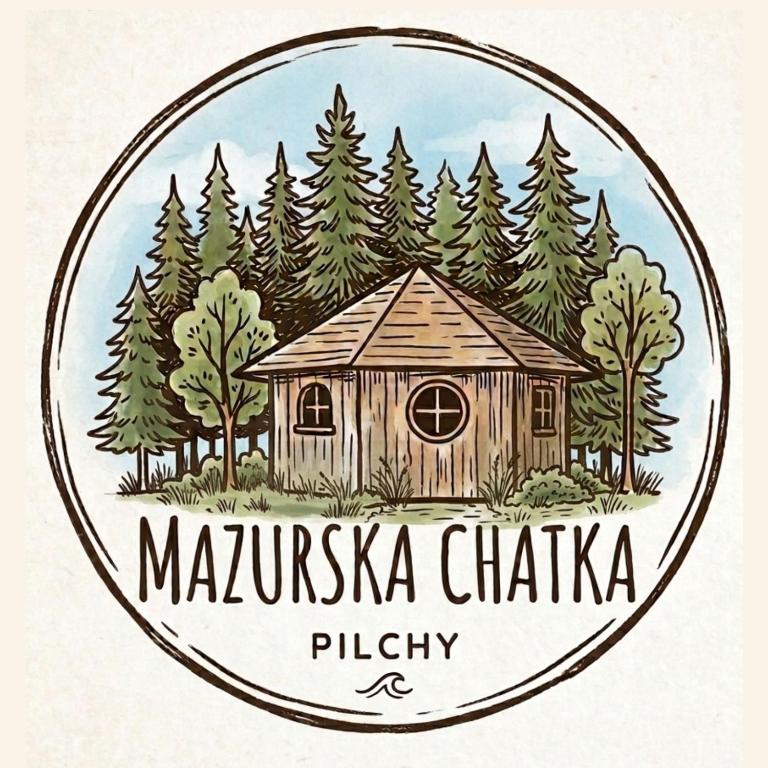 a logo for a cabin in a forest at Mazurska Chatka Pilchy in Pilchy