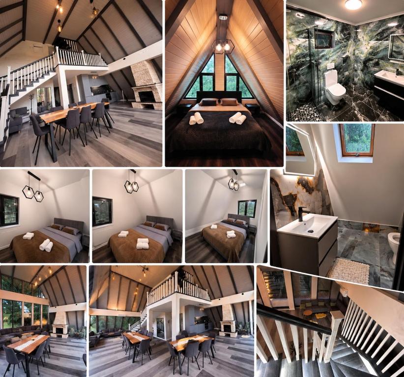 a collage of photos of a house with a room at The Robian Chalet in Suceviţa