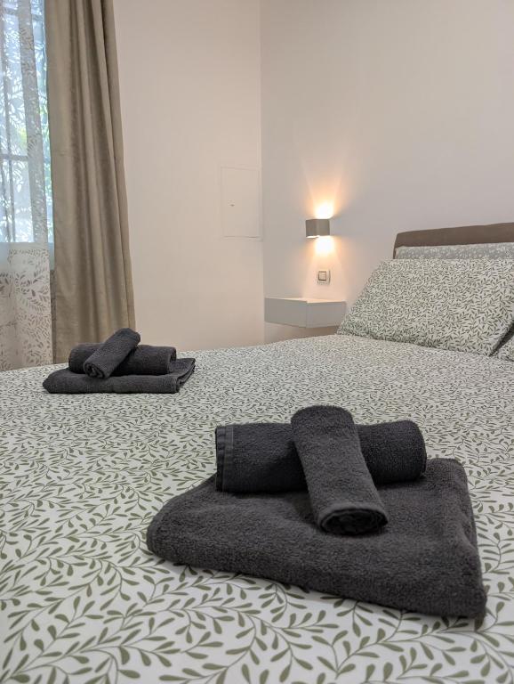 a bedroom with two beds with towels on it at Campesio Apartament in Piacenza