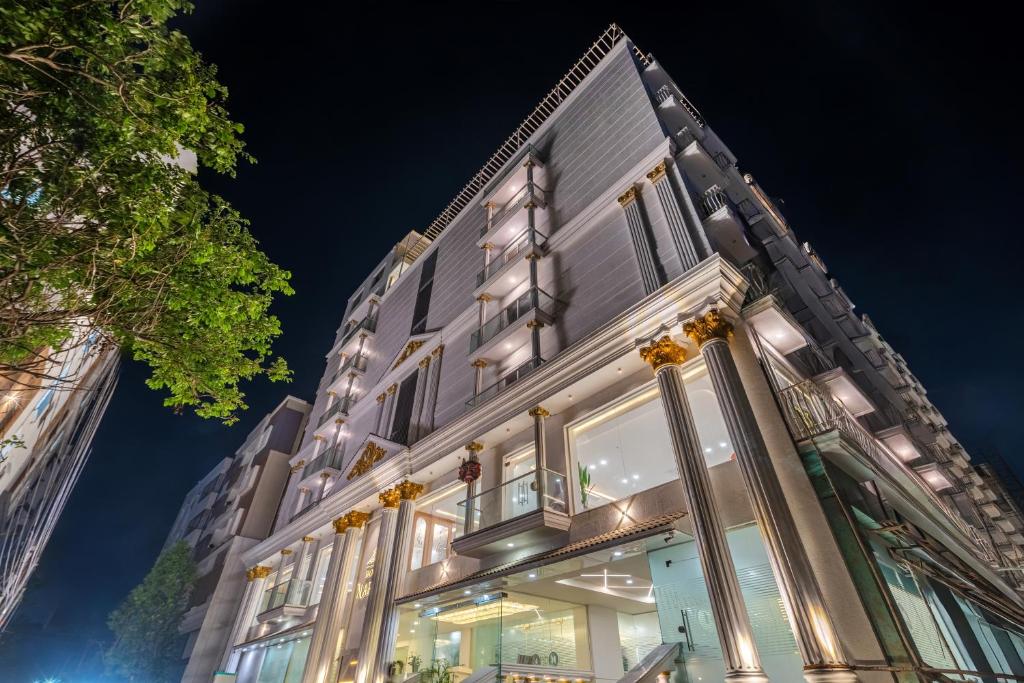 a rendering of a building at night at Hotel Narenn HITEC CITY in Hyderabad