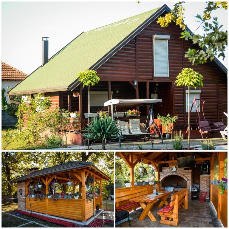 two pictures of a house with a gazebo at Vasilis House, Batković in Bijeljina