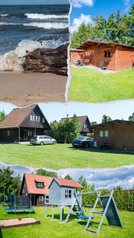 a series of four pictures of houses and a beach at Domki na Wyspie Anna in Gdańsk