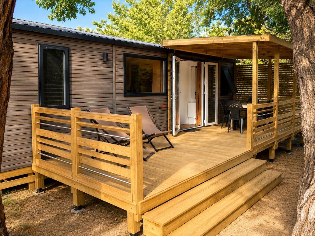Mobil home neuf 35m2 clim fibre tv 3 chambres plage à 2 min 6 personnes