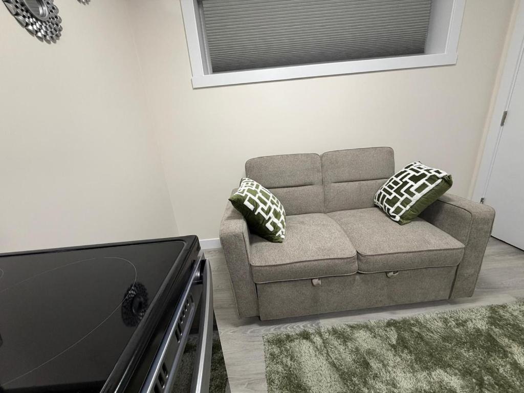 a living room with a couch and a television at Havilah Cozy in Regina