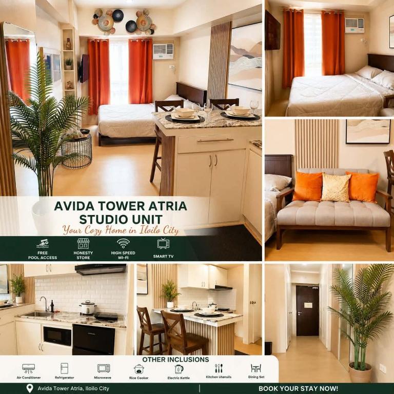 a collage of photos of a kitchen and a living room at 319 Tower 4 Avida Atria Iloilo Comfy Cozy Central Studio Unit in Iloilo City