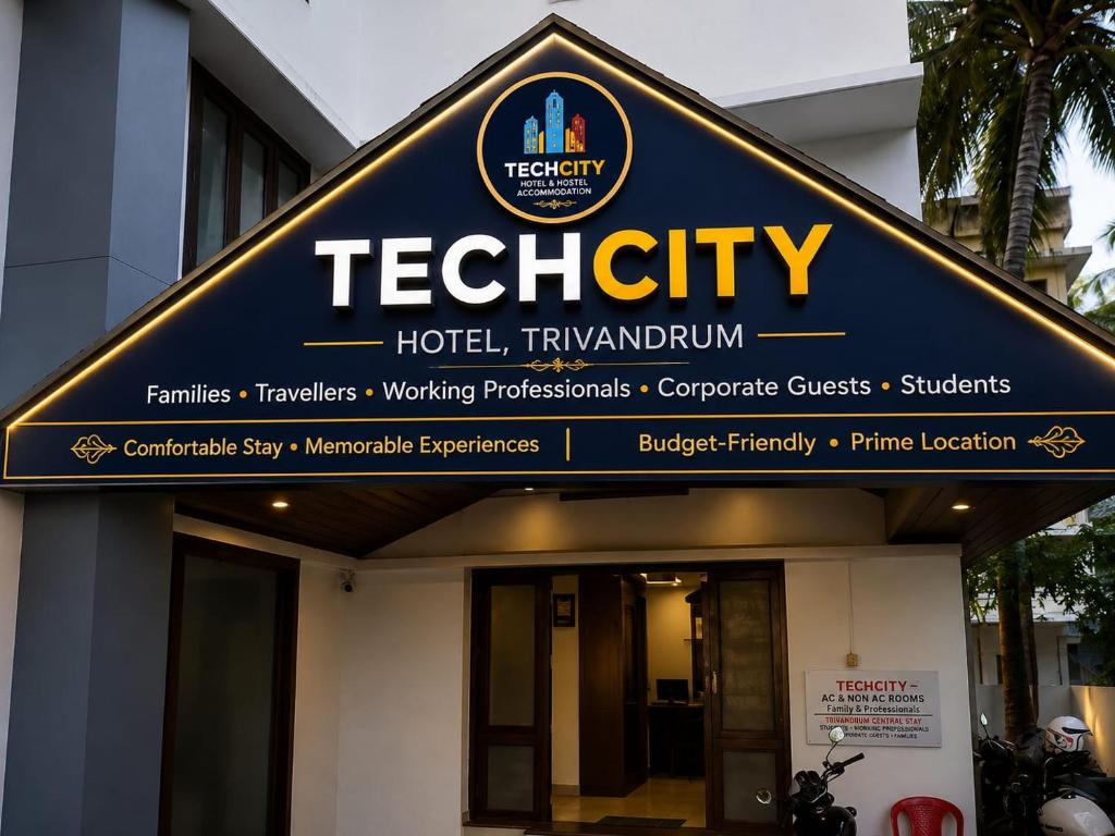a hospital sign on the front of a building at Tech City Hotel Trivandrum in Trivandrum