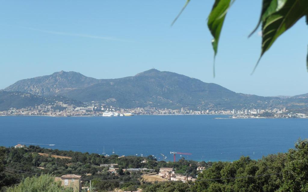 - une vue sur une grande étendue d'eau avec une montagne dans l'établissement A Mandria, à Porticcio