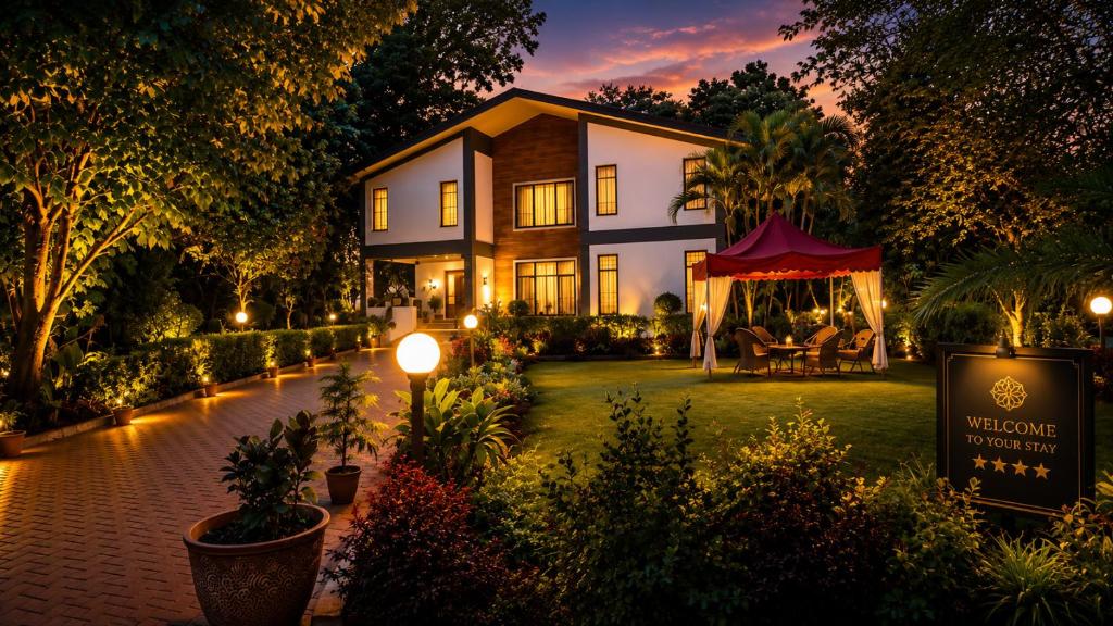 a large house with a tent in front of it at The Castle Villa - Luxury Villa Resort with Private Swimming Pool in Udaipur