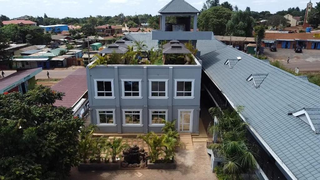 an overhead view of a building with a tower on the roof at Saffron Inn Luxury Hotel in Marsabit