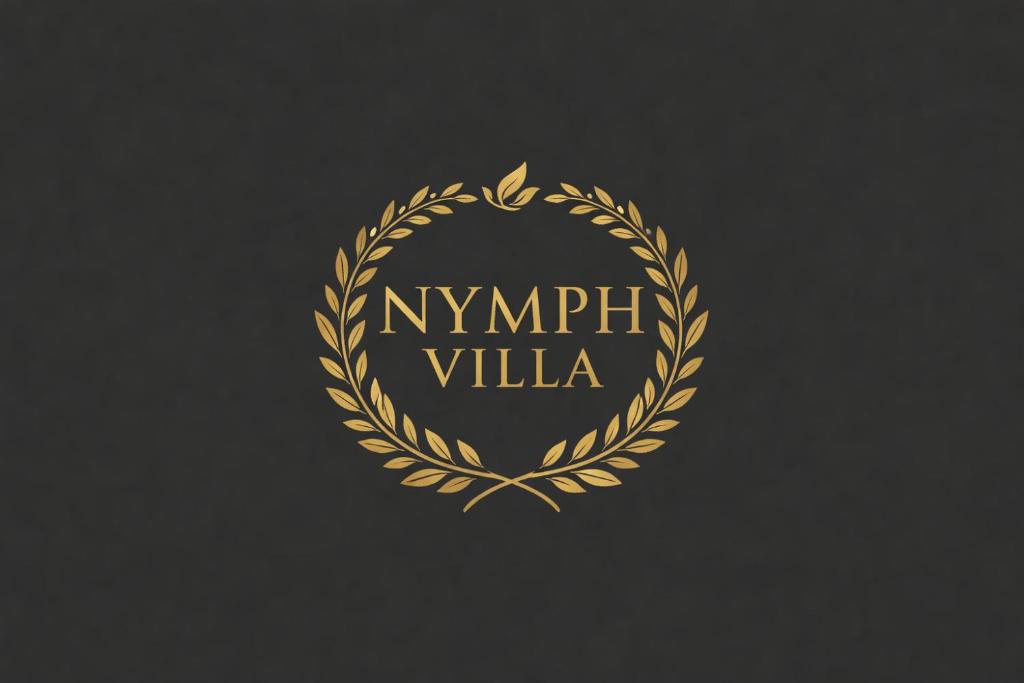 a gold laurel wreath logo on a black background at Nymph Villa in Pannipitiya
