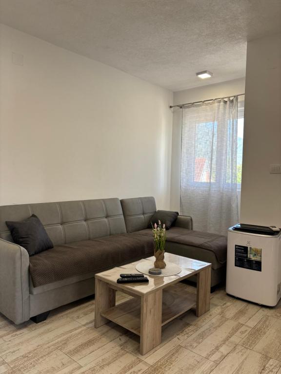 a living room with a couch and a coffee table at Lily Bloom Apartments in Radanovići