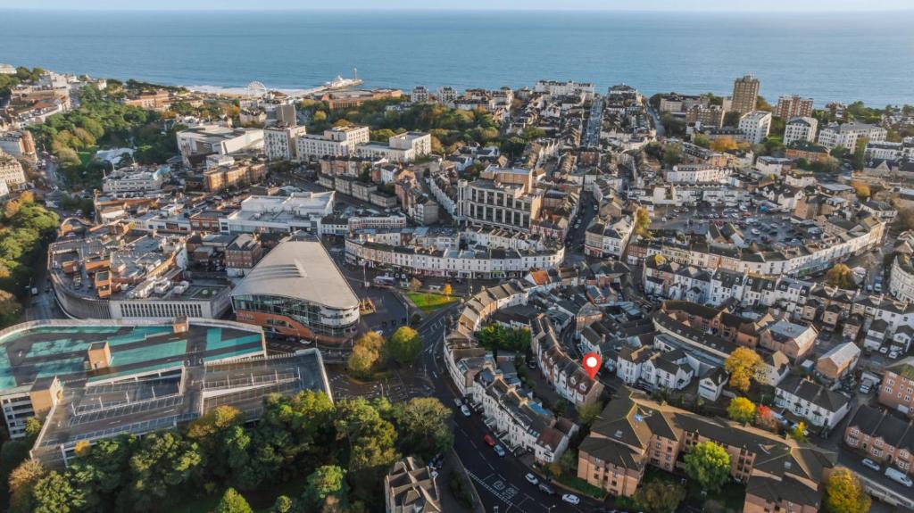 an aerial view of a city with the ocean at Driftwood by Grandeur Property in Bournemouth