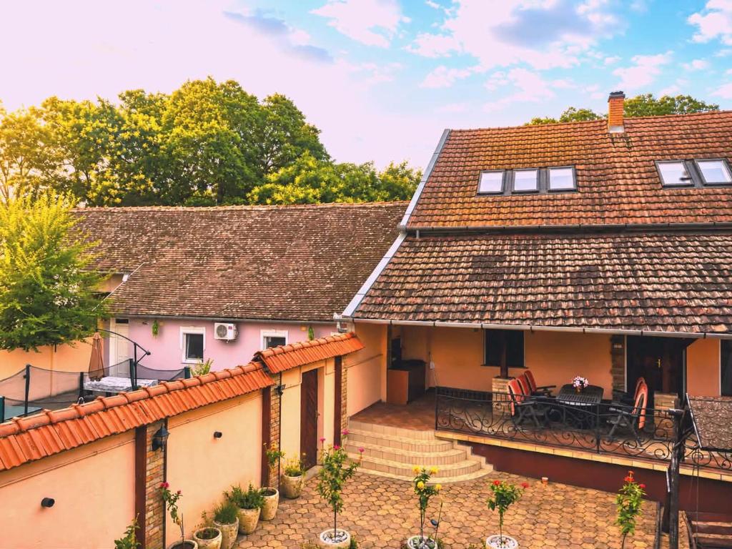 an aerial view of a house with a deck at Levander Apartmenthouses in Makó