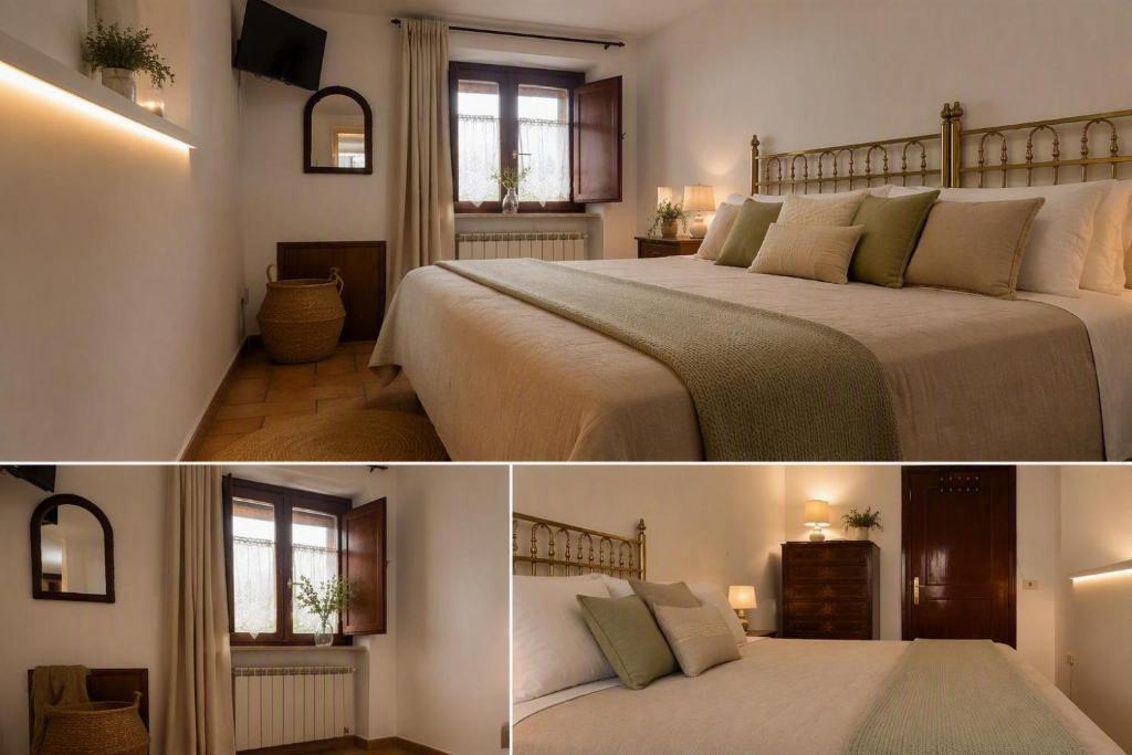 two pictures of a bedroom with a bed and two windows at La Dolce Casa Centre Free Parking Family in Celano