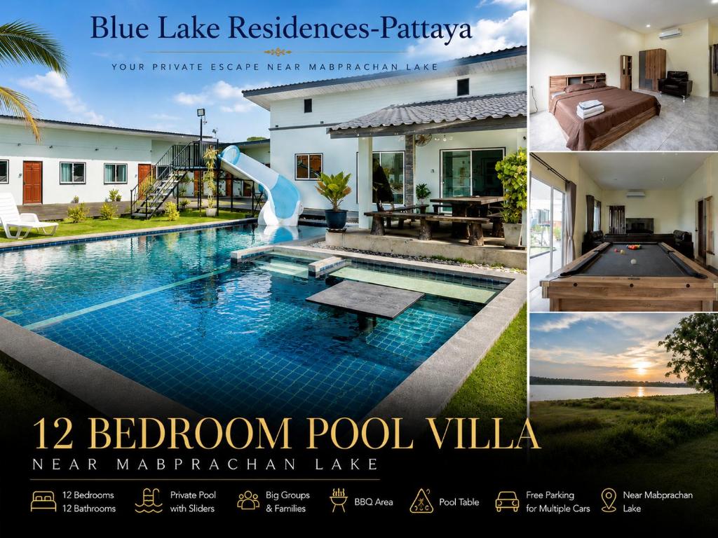 a collage of photos of a house with a swimming pool at Blue Lake Residences - Pattaya in Nong Prue