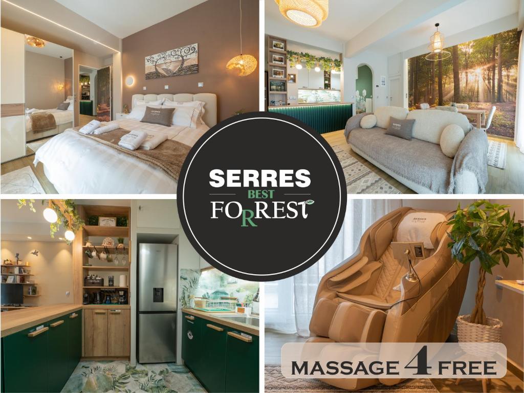 a collage of pictures of a bedroom and a massage room at Serres Best For Rest in Serres