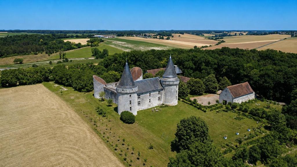 an aerial view of an old castle on a field at Château de Bagneux in Bournan
