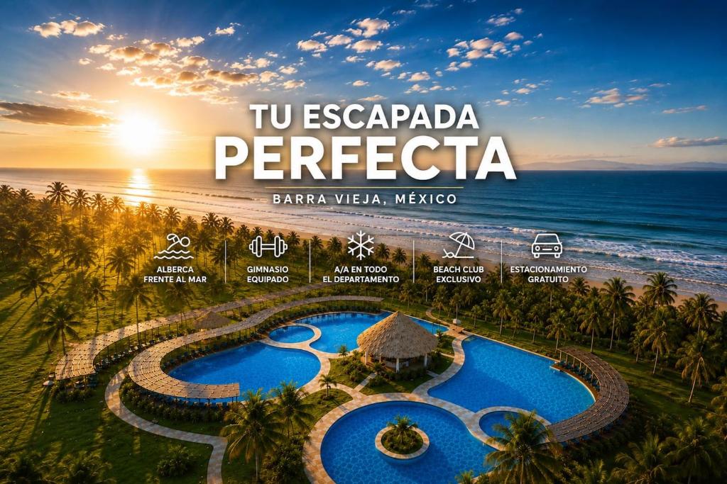 a poster for the resort at Nice AptPoolBeach ClubParkingGymACBarraVieja in Barra Vieja