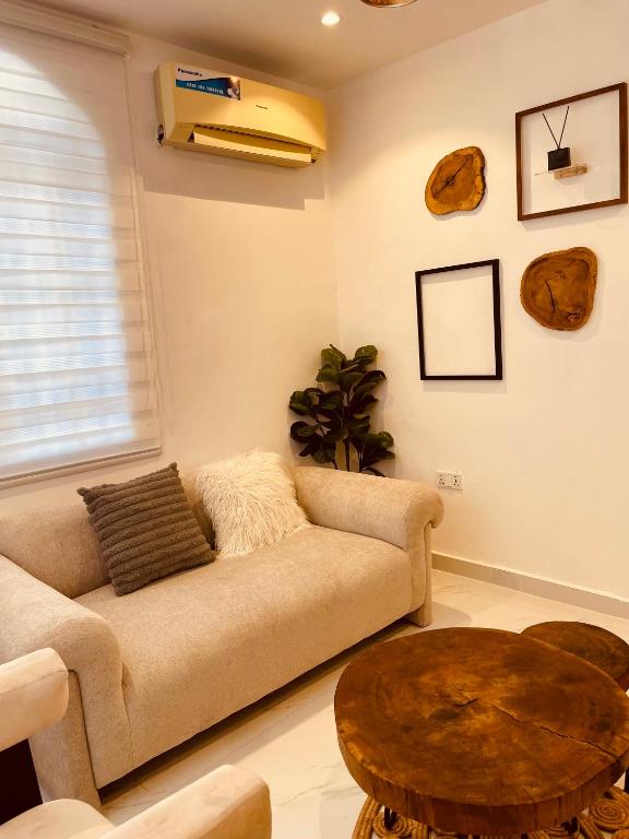 a living room with a couch and a table at Eminoky Apartment in Lagos