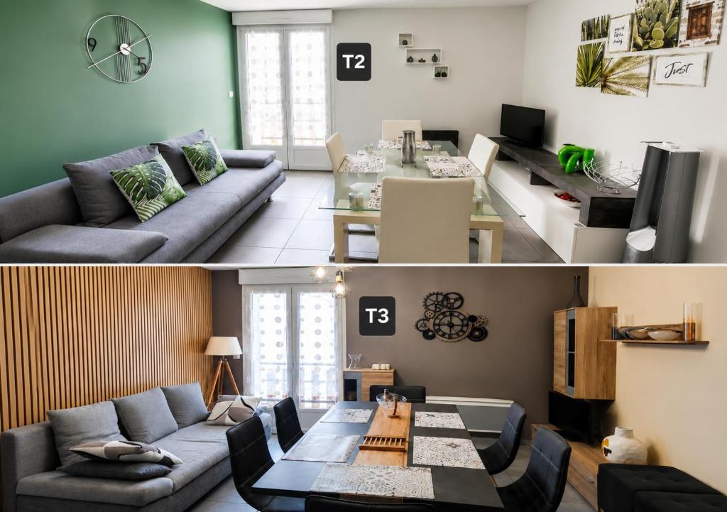 a living room with a couch and a table at LE TOURISTIC Appartements T2 et T3 in Luz-Saint-Sauveur
