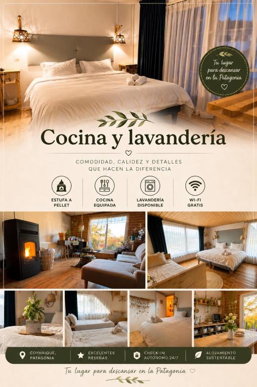 a collage of photos of a hotel room at Casa Balmaceda Backpackers in Coihaique
