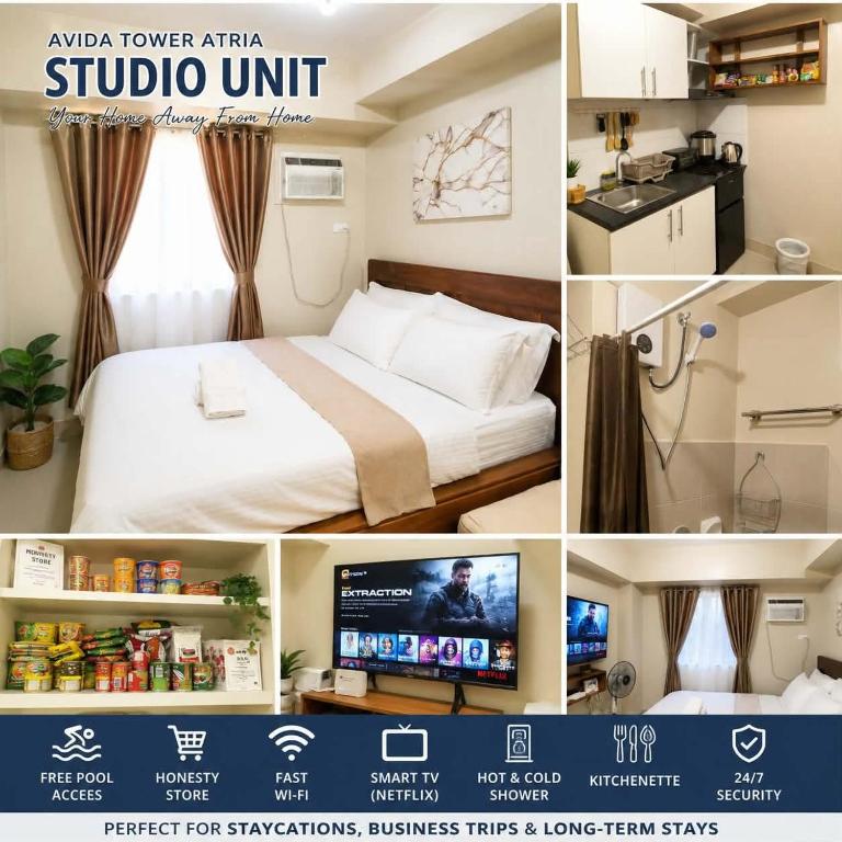 a collage of photos of a hotel room with a bed at 711 Tower 3 Avida Atria Iloilo Comfy Cozy Central in Iloilo City