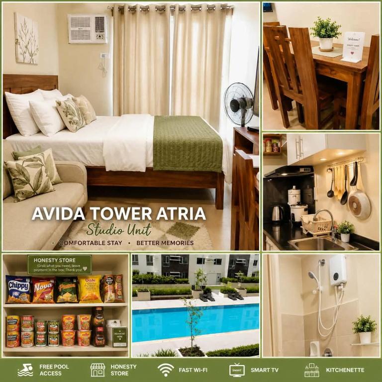 a collage of pictures of a hotel room at 316 Tower 3 Avida Atria Iloilo Pool View Comfy Cozy Central in Iloilo City