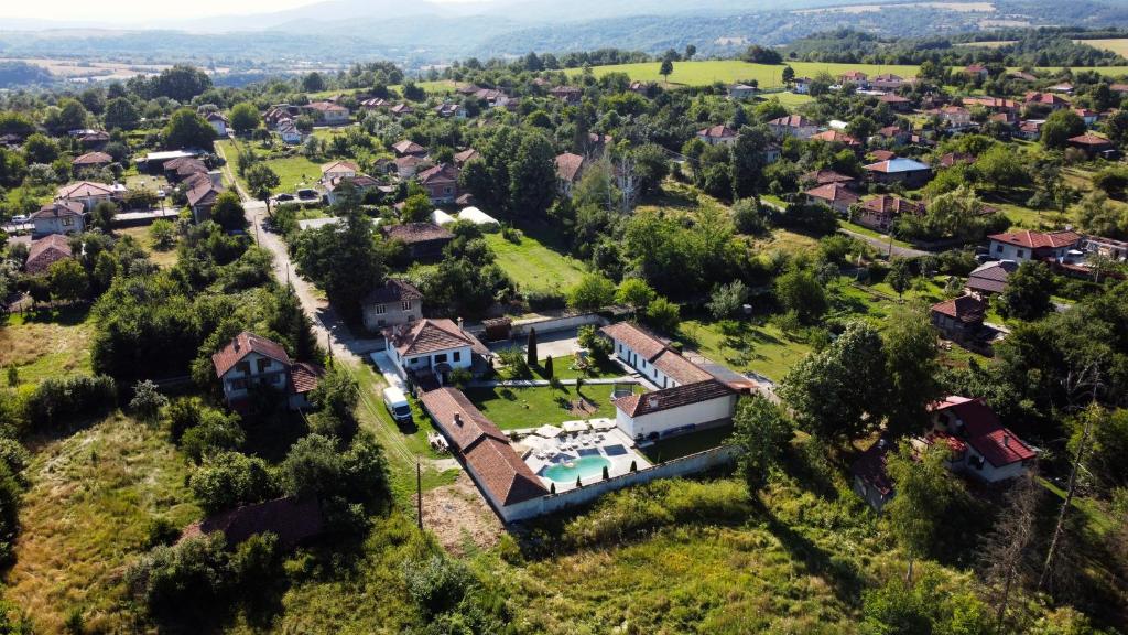 an aerial view of a house on a hill at Вила Рай in Elena