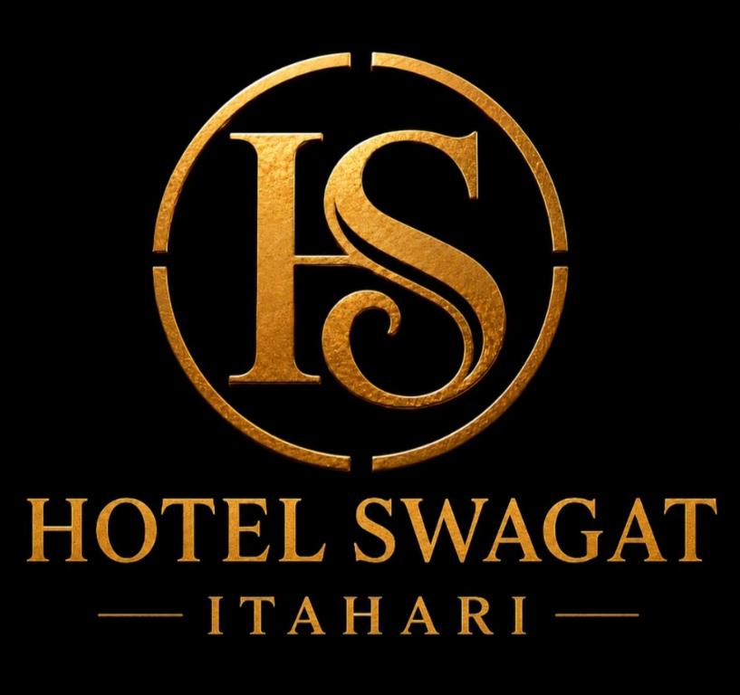 a gold hotel logo on a black background at Hotel Swagat in Itahari