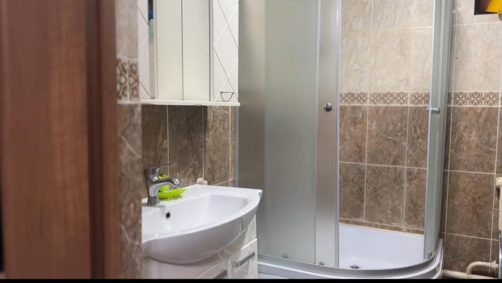 a bathroom with a sink and a shower at Bars guest House in Barskoon